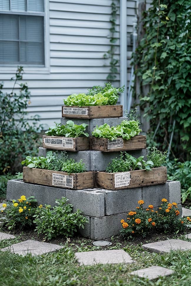 Block-Stacked Levels for a Rugged Corner Garden