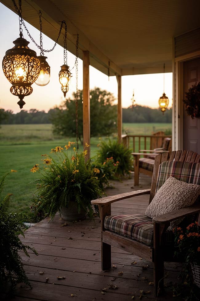 Exotic Lanterns for a Warm Sunset Vibe on the Front Door Porch