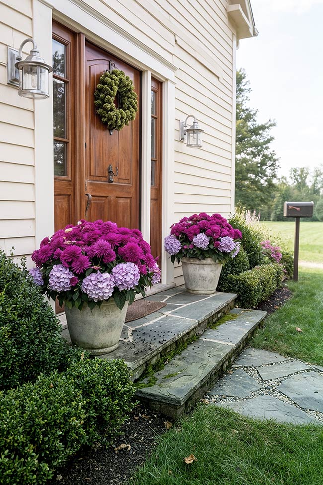 Bright Magenta Floral Front Porch Display