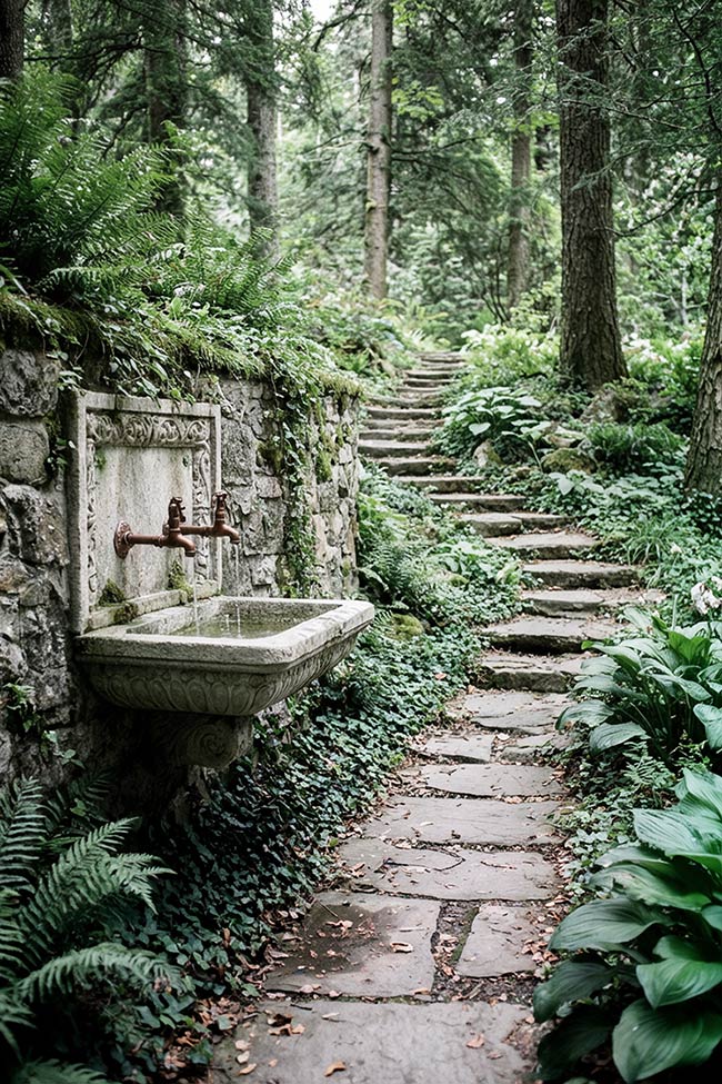 Forest Path Stone Wall Garden Sink