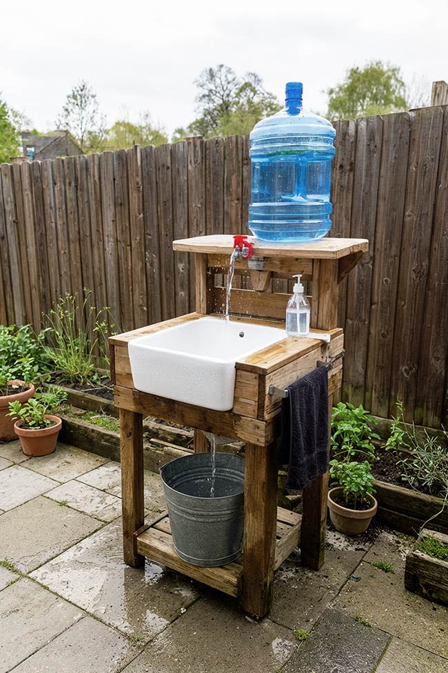 Gravity-Fed Water Jug Garden Sink Station