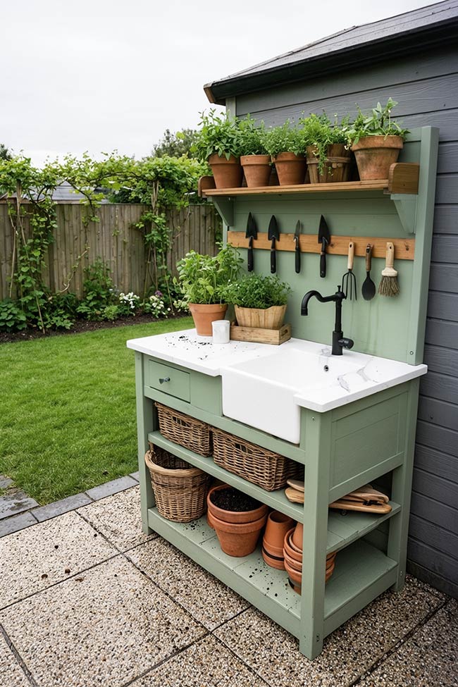 Sage Green Tool Organizer Garden Sink