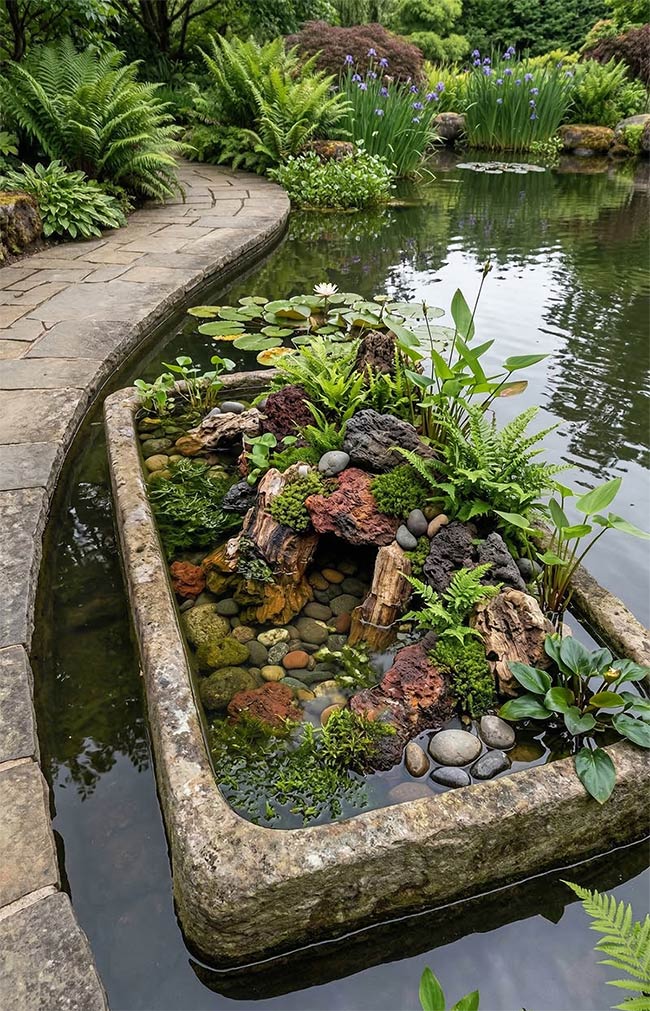 Floating Stone Trough Water Rockery