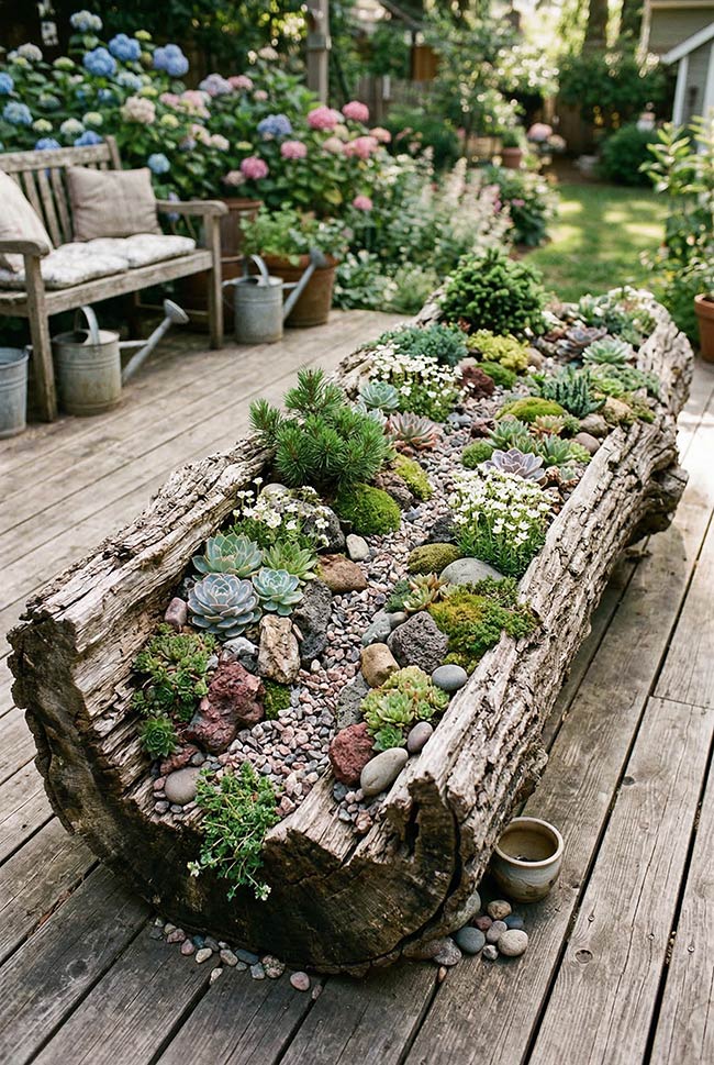 Natural Hollow Log Succulent Driftwood