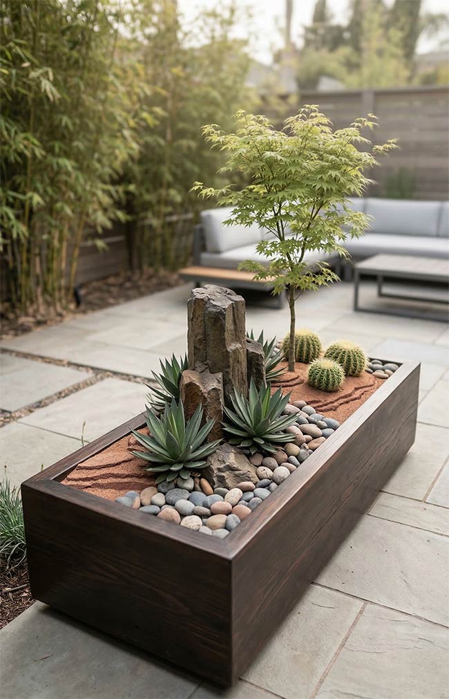 Minimalist Zen Wood-Framed Rock Box