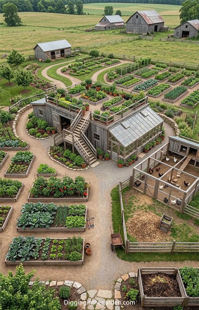 Multi-Level Barn with Integrated Rooftop Garden