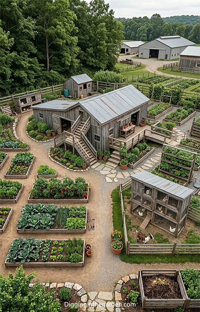 Comprehensive Hobby Farm with Goat Pen & Tiered Beds