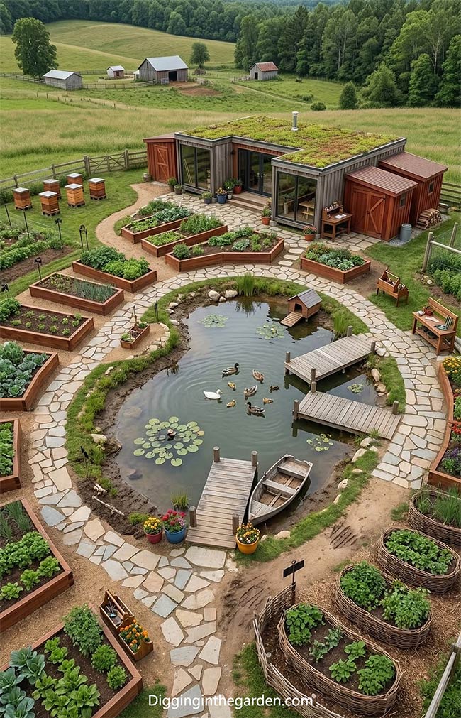 Modern Green-Roof Studio with Duck Pond Sanctuary