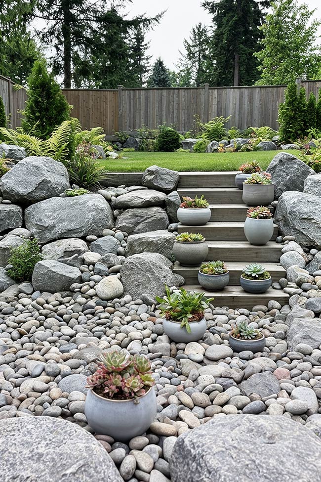 Succulent Staircase: A Bold Rock Garden Feature