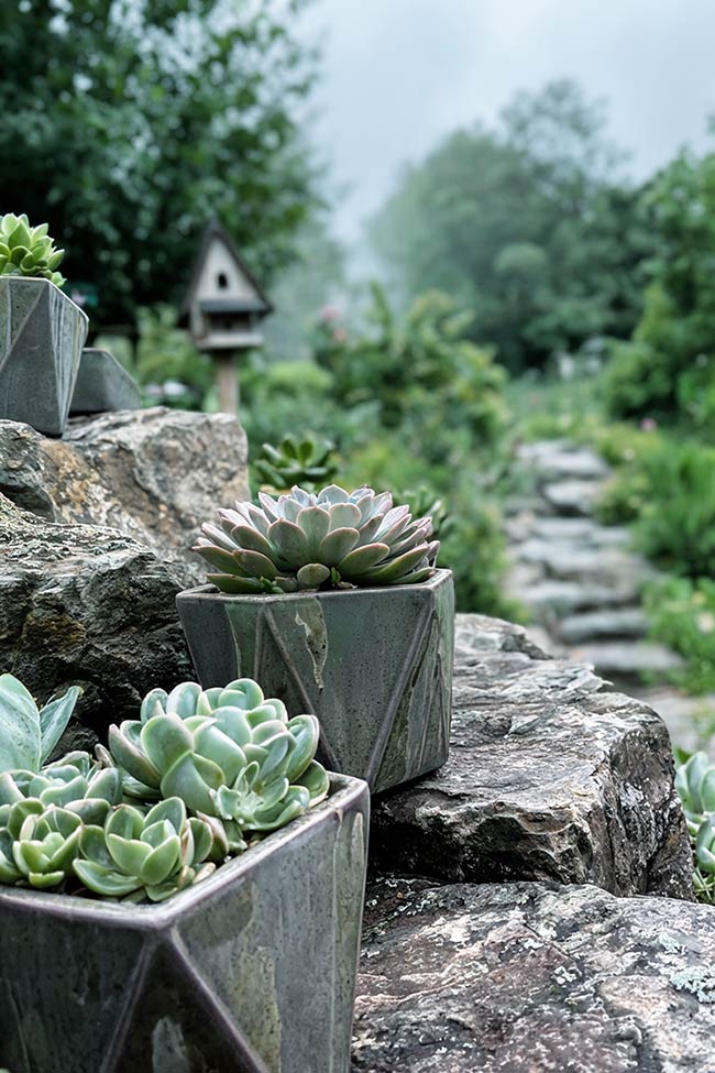 Geometric Succulent Accents for a Rugged Rock Garden