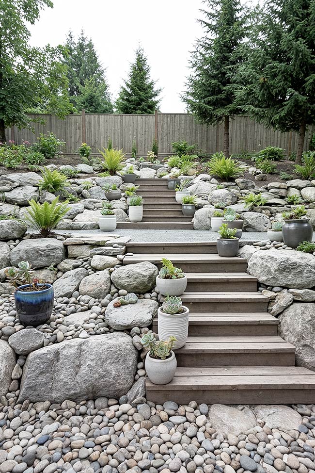 Stairway to Succulents in an Architectural Rock Garden