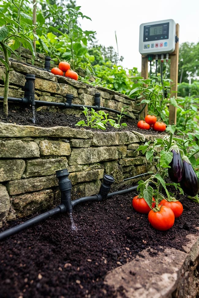 Automated Irrigation Stone Retaining Vegetable Garden