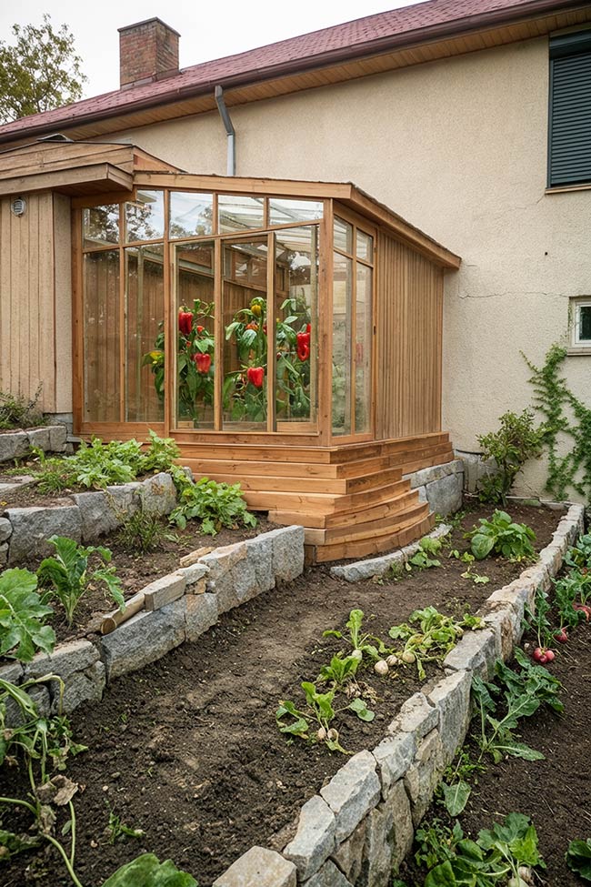 Hillside Greenhouse & Tiered Stone Beds