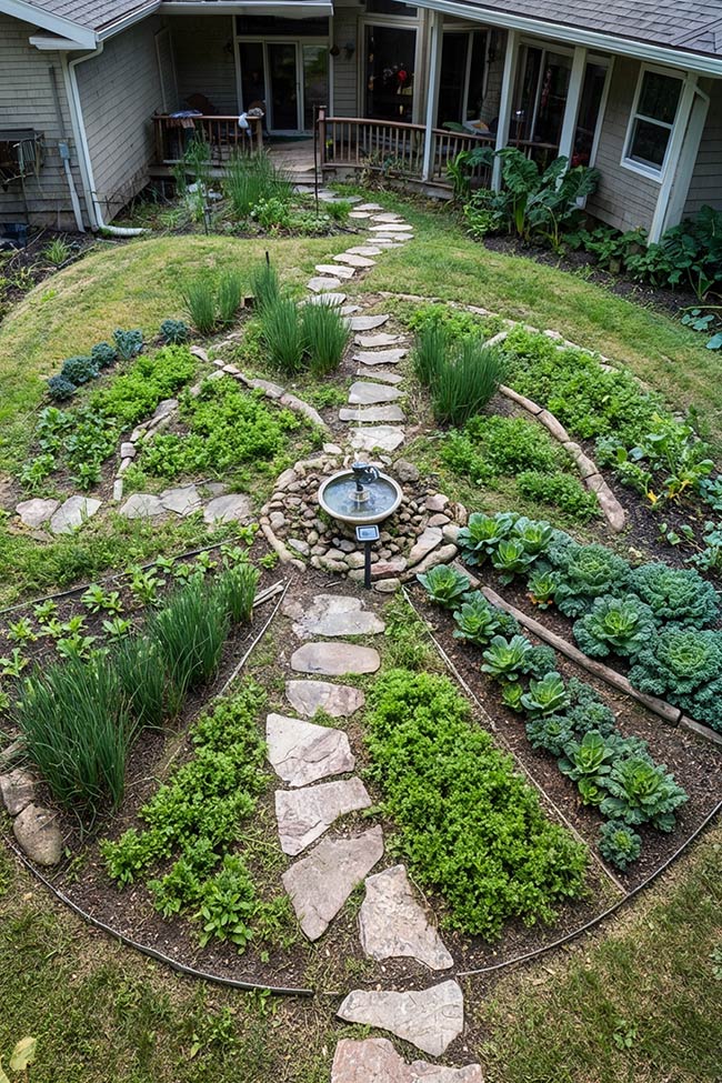 Sunburst Pattern Stone Garden Layout