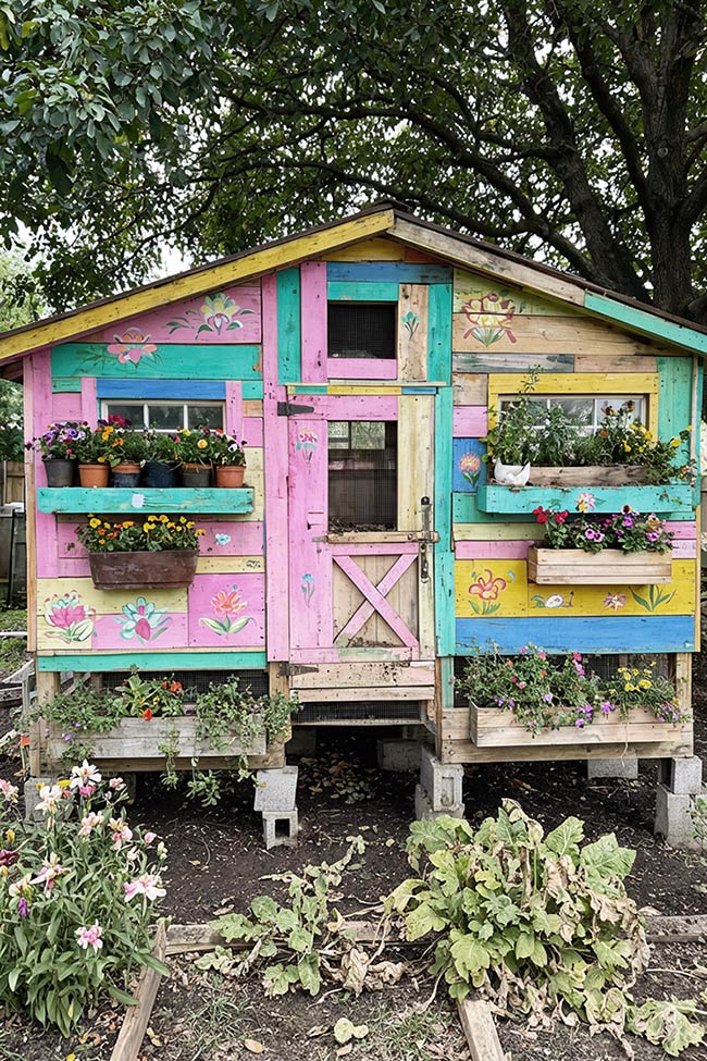 Rainbow Colors for a Cheerful Chicken Coop Garden