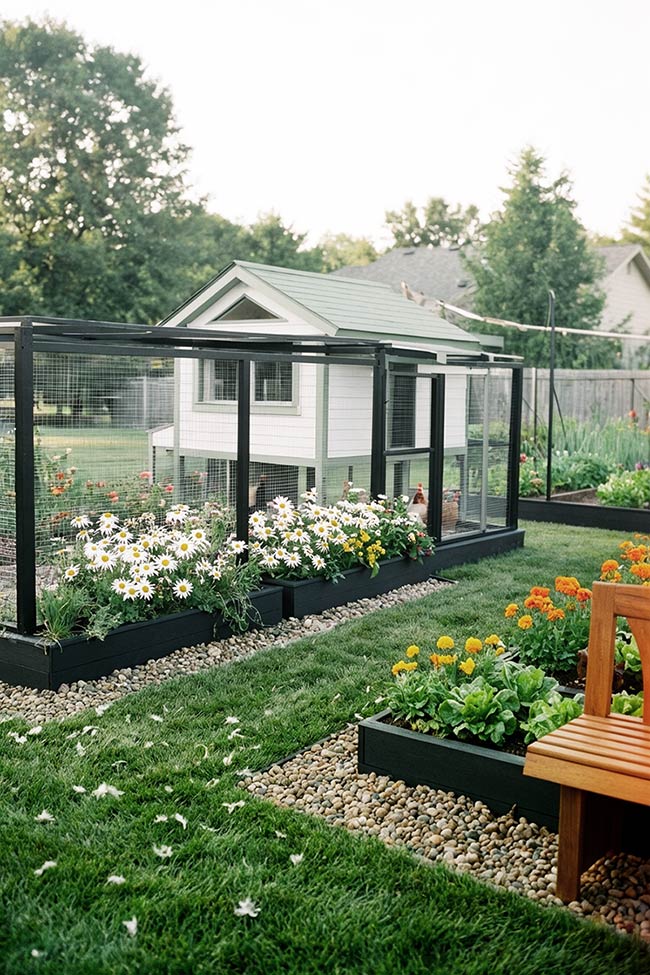 Daisy-Lined Walkways for a Bright Chicken Coop Garden