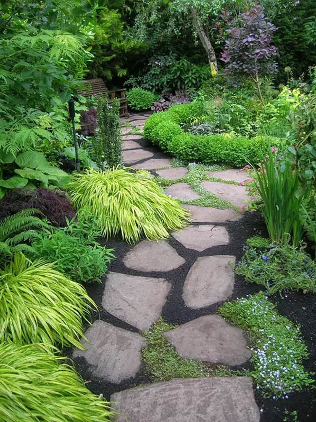 Winding Flagstones and Mossy Groundcover in a Shade Garden